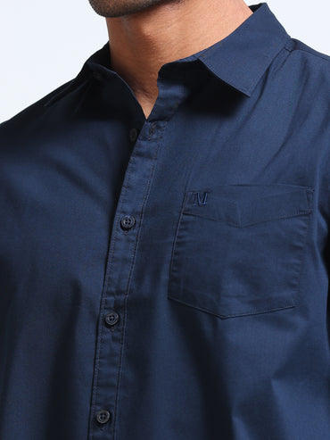 Navy Blue Popline Streach Shirt