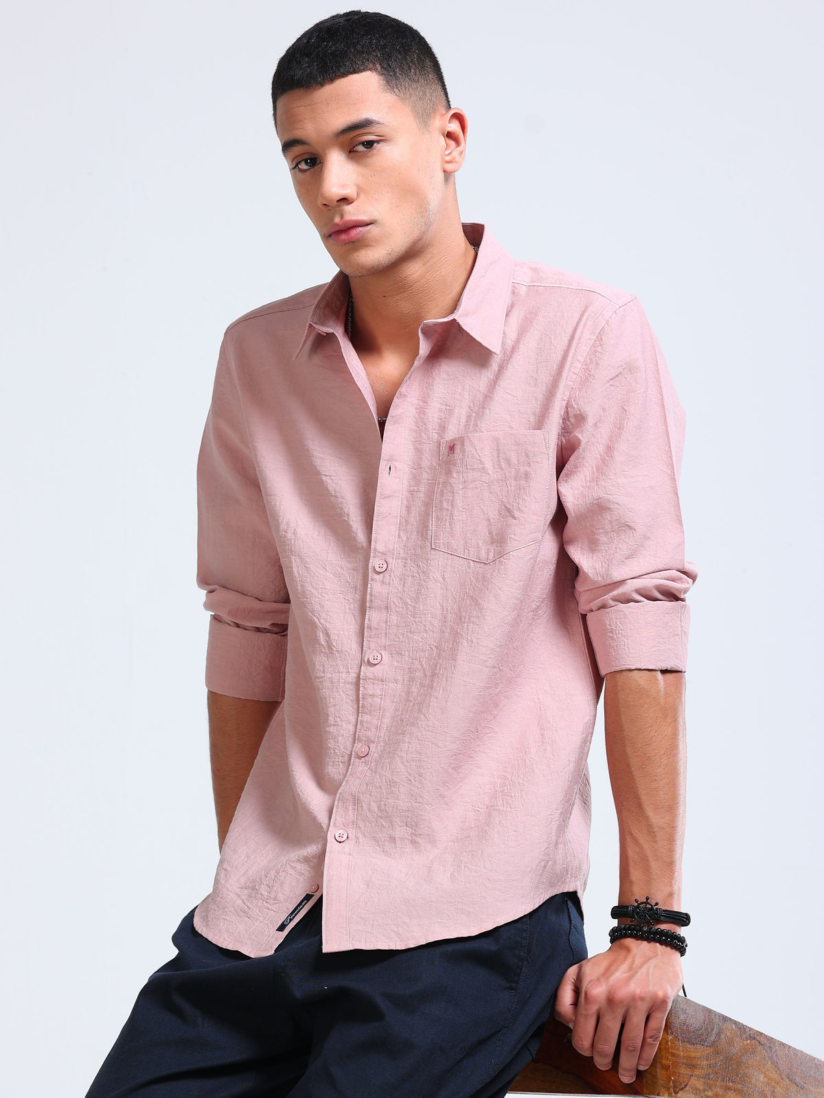 Dusty Rose Crinkled Cotton Linen Shirt