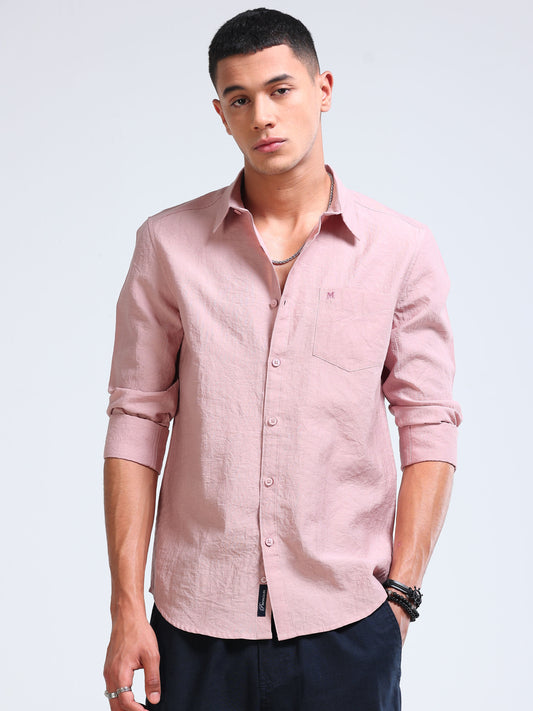 Dusty Rose Crinkled Cotton Linen Shirt