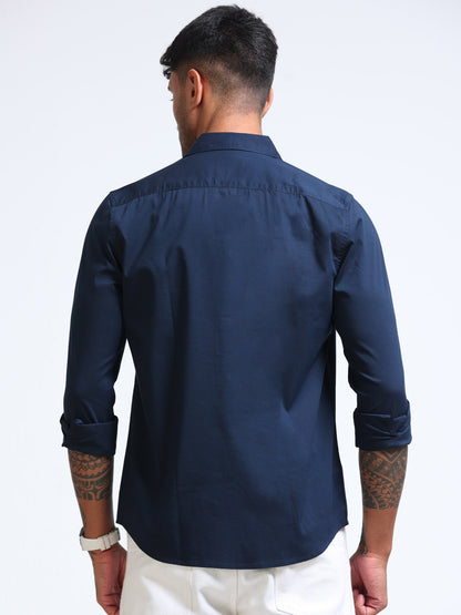 Navy Blue Popline Streach Shirt