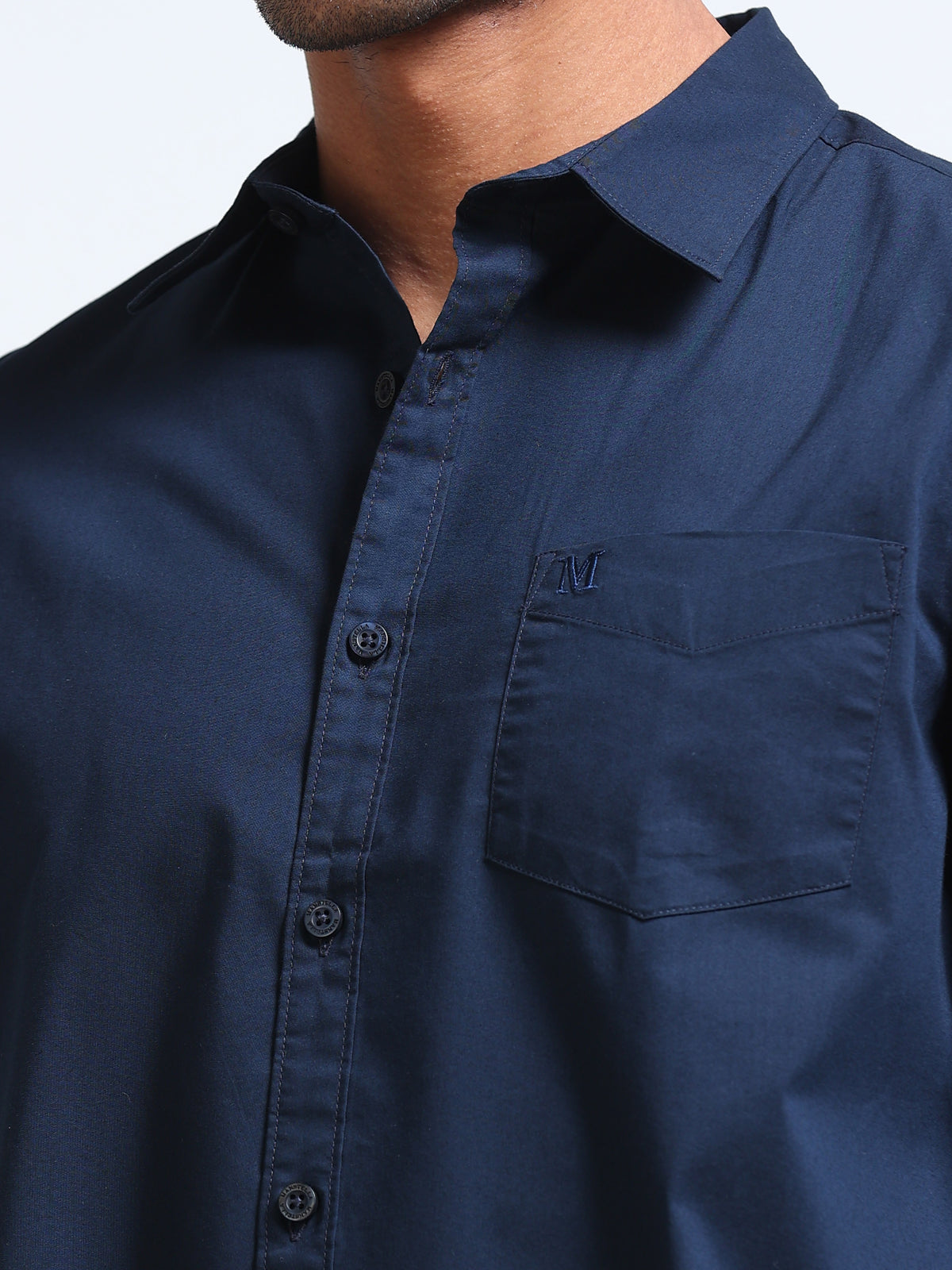 Navy Blue Popline Streach Shirt