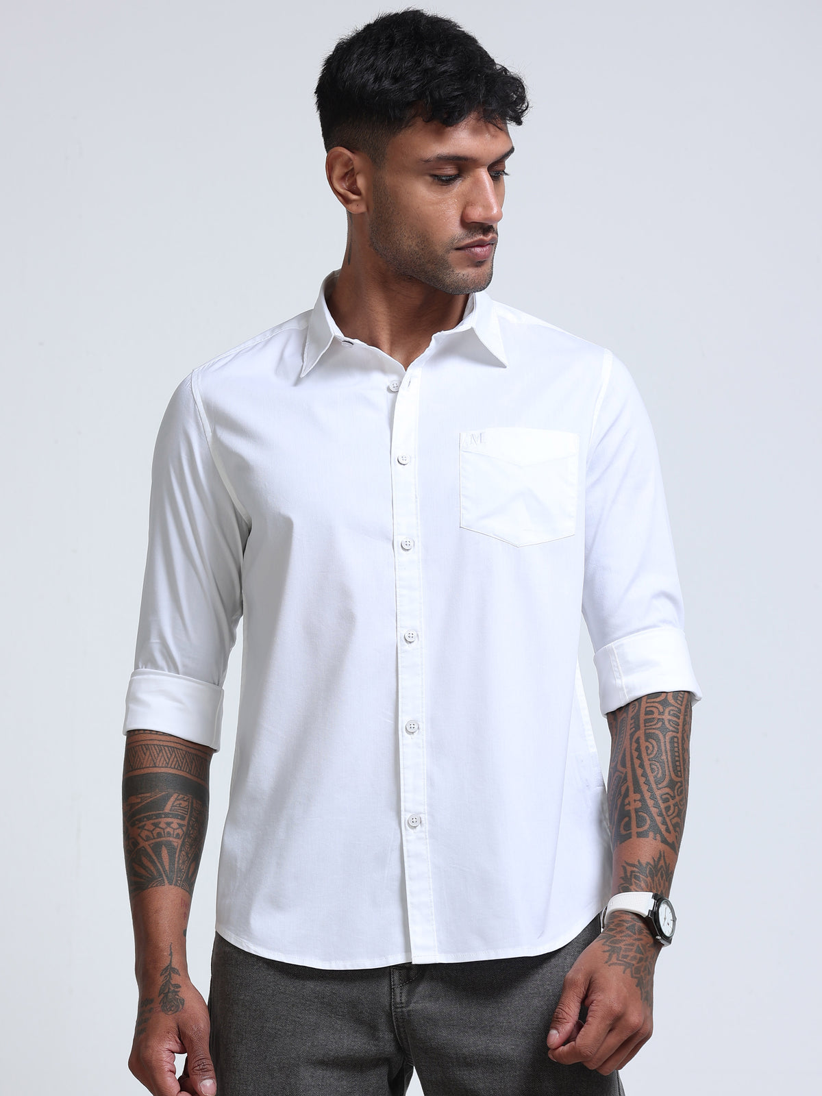 White Popline Streach Shirt
