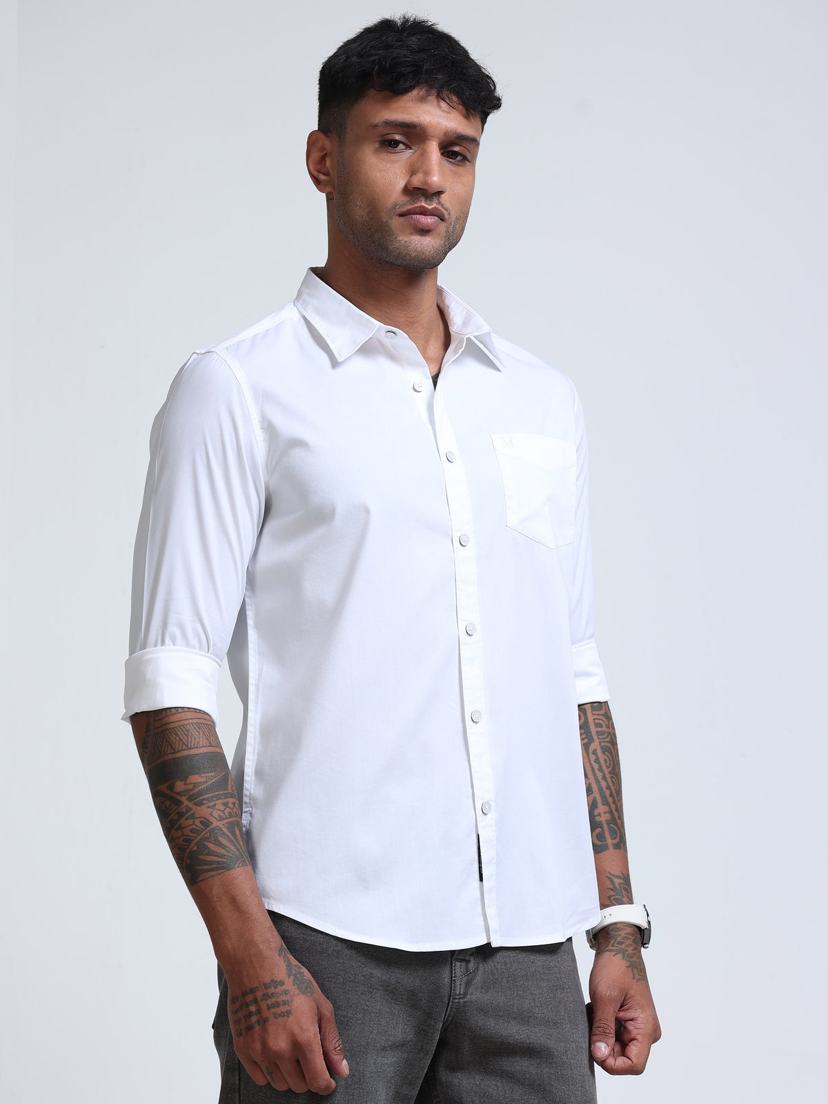 White Popline Streach Shirt