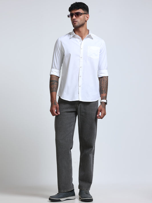 White Popline Streach Shirt