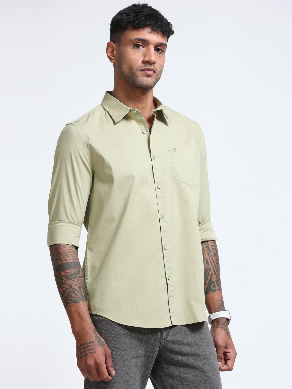 Sage Olive Popline Streach Shirt