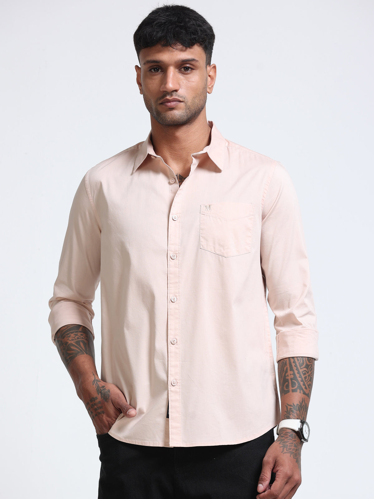 Soft Peach Popline Streach Shirt