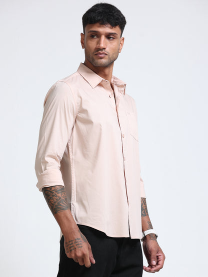 Soft Peach Popline Streach Shirt