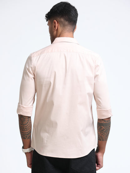 Soft Peach Popline Streach Shirt