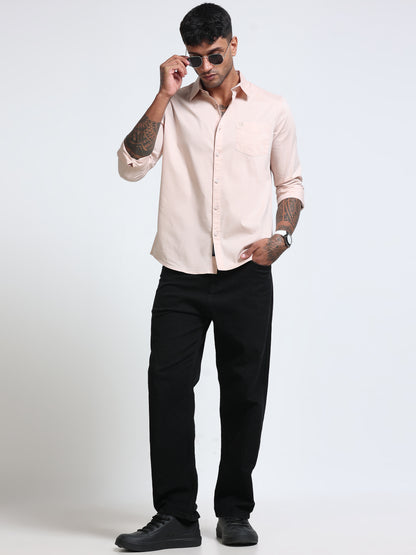 Soft Peach Popline Streach Shirt
