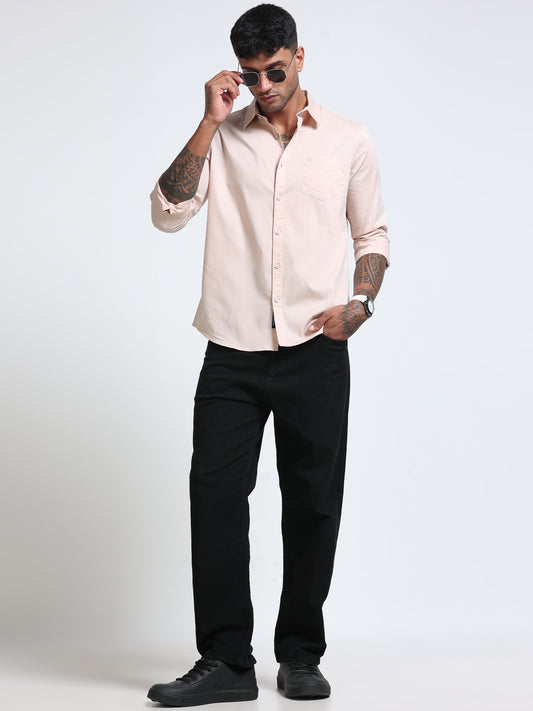 Soft Peach Popline Streach Shirt