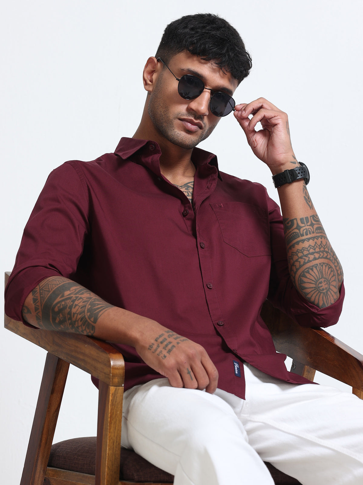 Burgundy Popline Streach Shirt