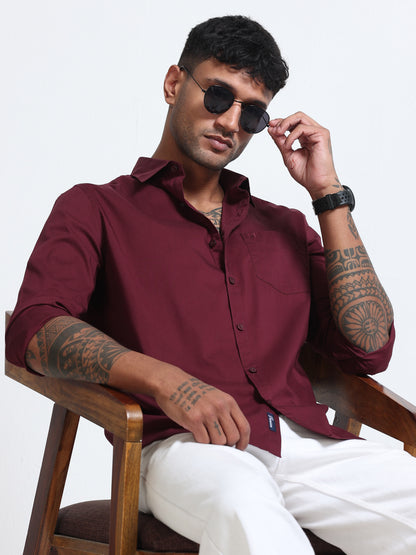 Burgundy Popline Streach Shirt