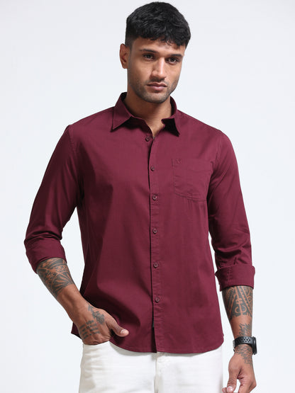 Burgundy Popline Streach Shirt