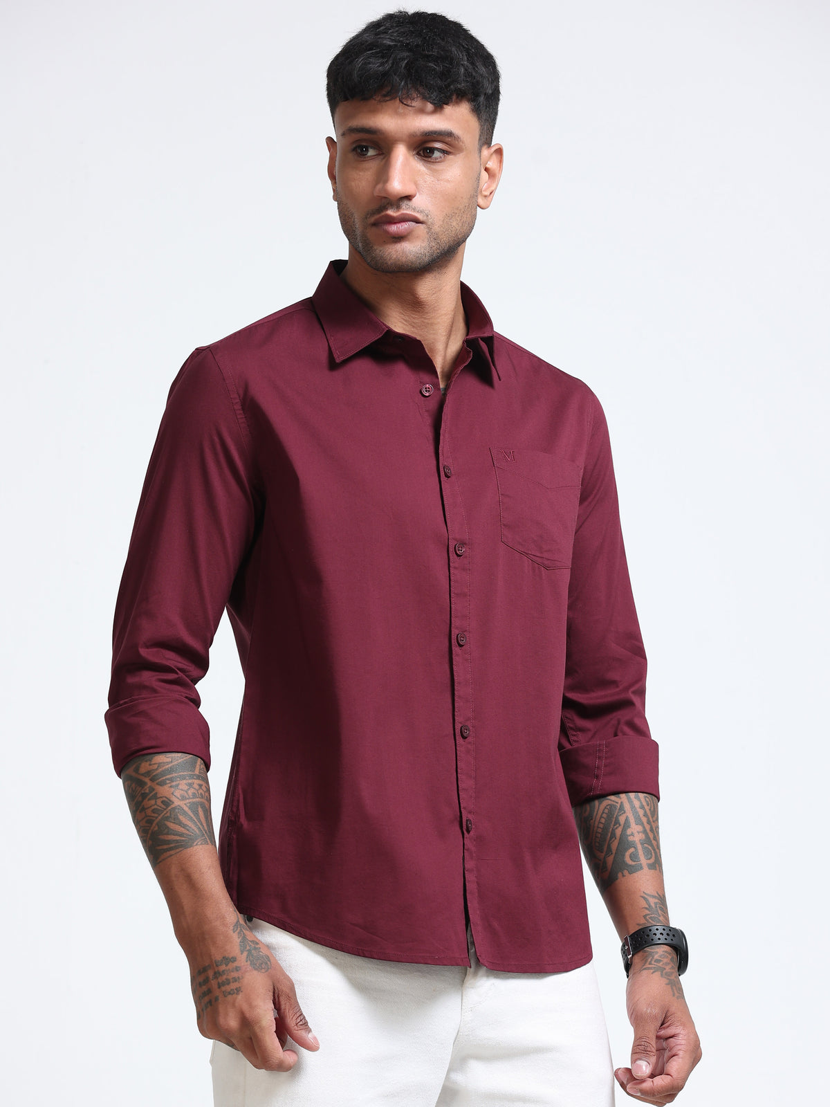 Burgundy Popline Streach Shirt