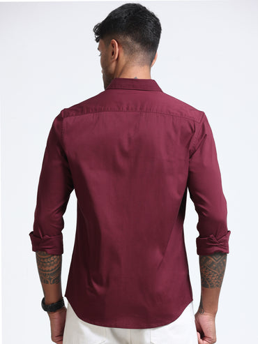 Burgundy Popline Streach Shirt