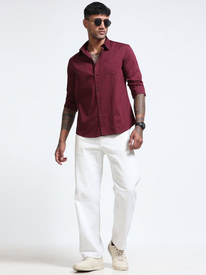 Burgundy Popline Streach Shirt