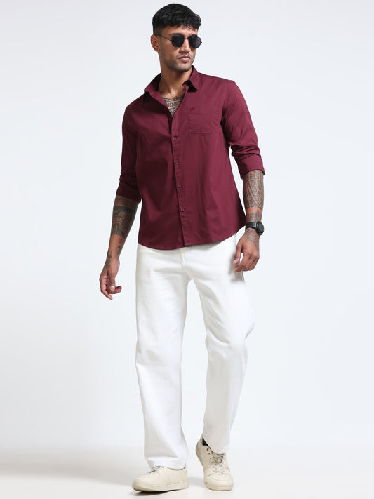 Burgundy Popline Streach Shirt