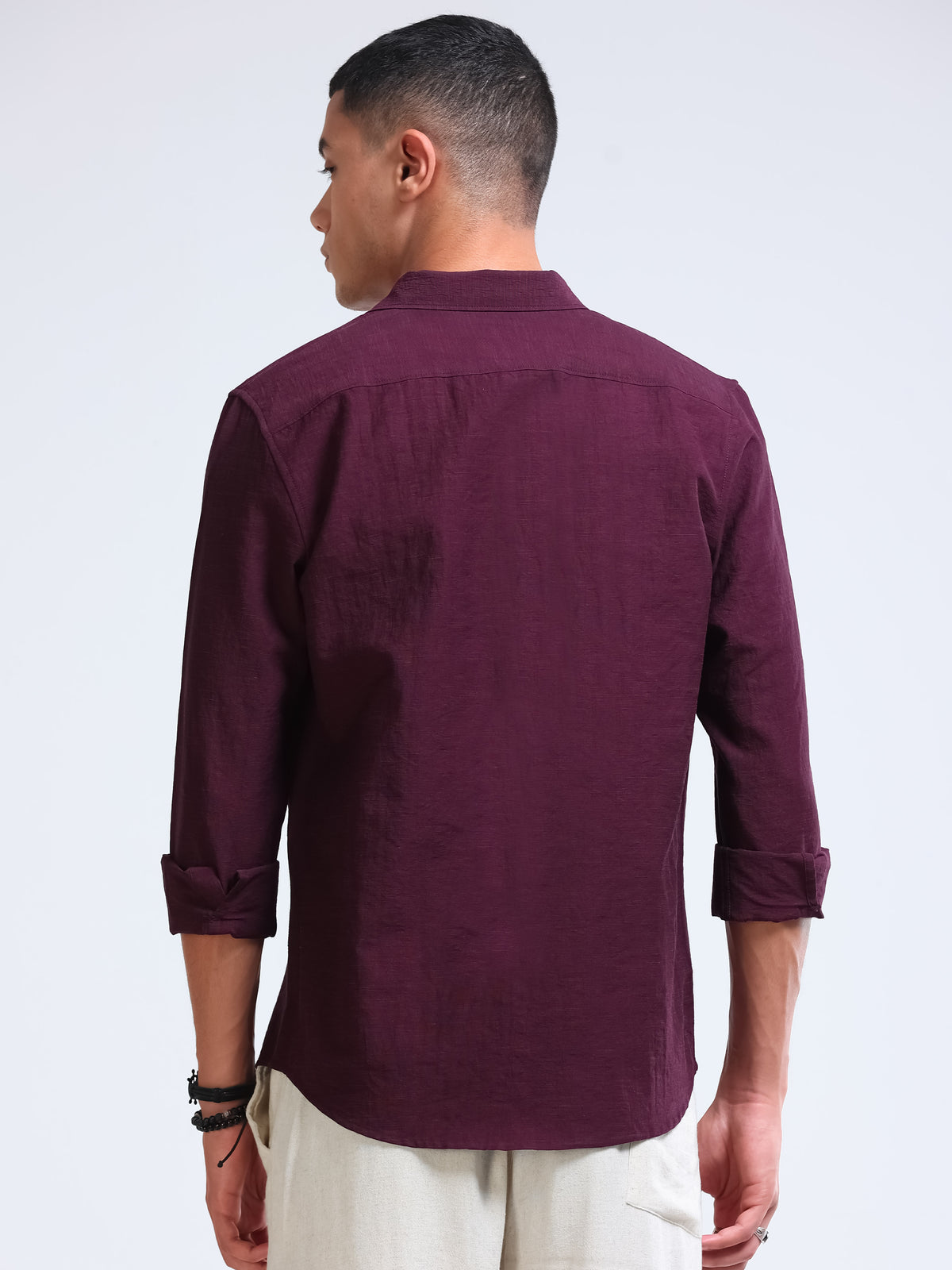 Burgendy Crinkled Cotton Linen Shirt