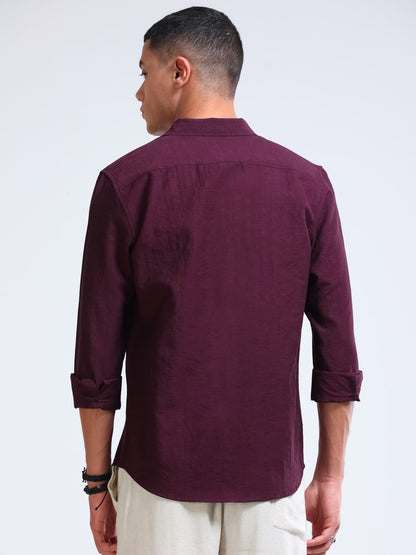 Burgendy Crinkled Cotton Linen Shirt