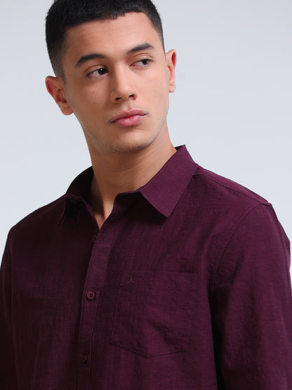 Burgendy Crinkled Cotton Linen Shirt