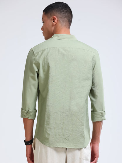 Sage Green Crinkled Cotton Linen Shirt