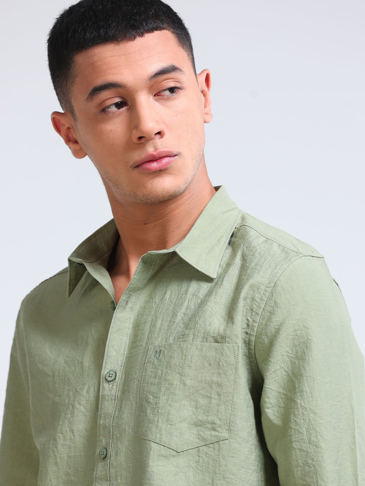 Sage Green Crinkled Cotton Linen Shirt