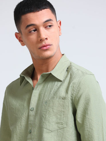 Sage Green Crinkled Cotton Linen Shirt