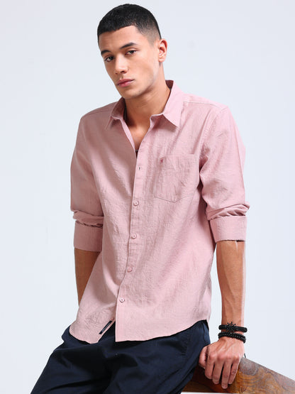 Dusty Rose Crinkled Cotton Linen Shirt