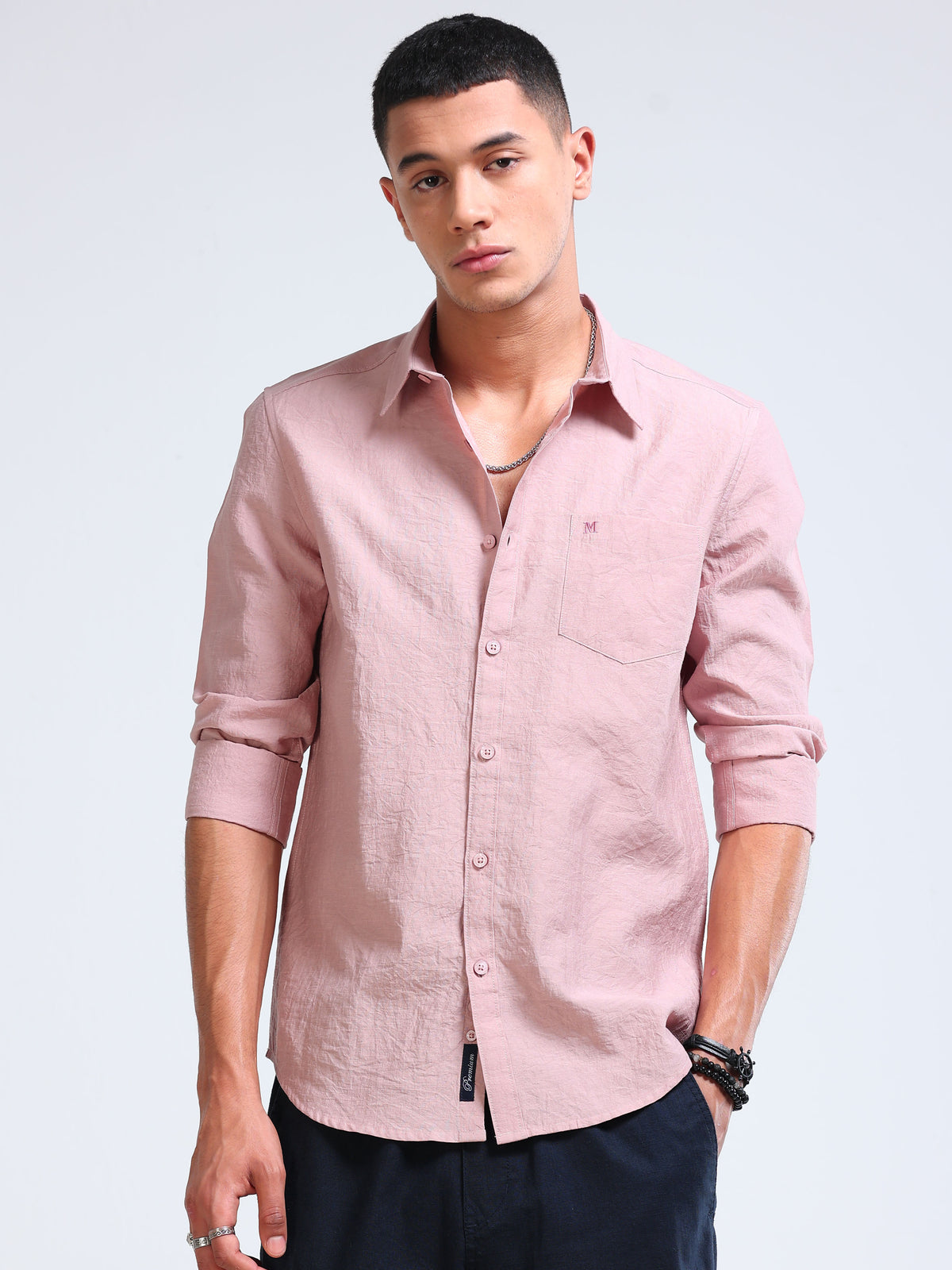 Dusty Rose Crinkled Cotton Linen Shirt