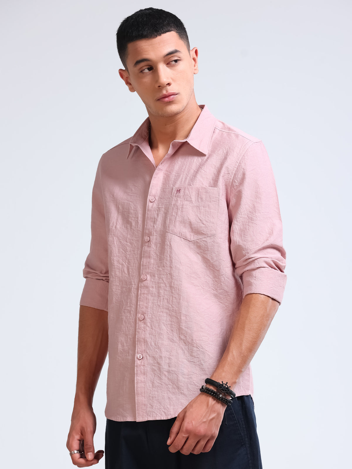 Dusty Rose Crinkled Cotton Linen Shirt