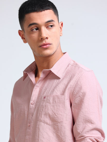 Dusty Rose Crinkled Cotton Linen Shirt