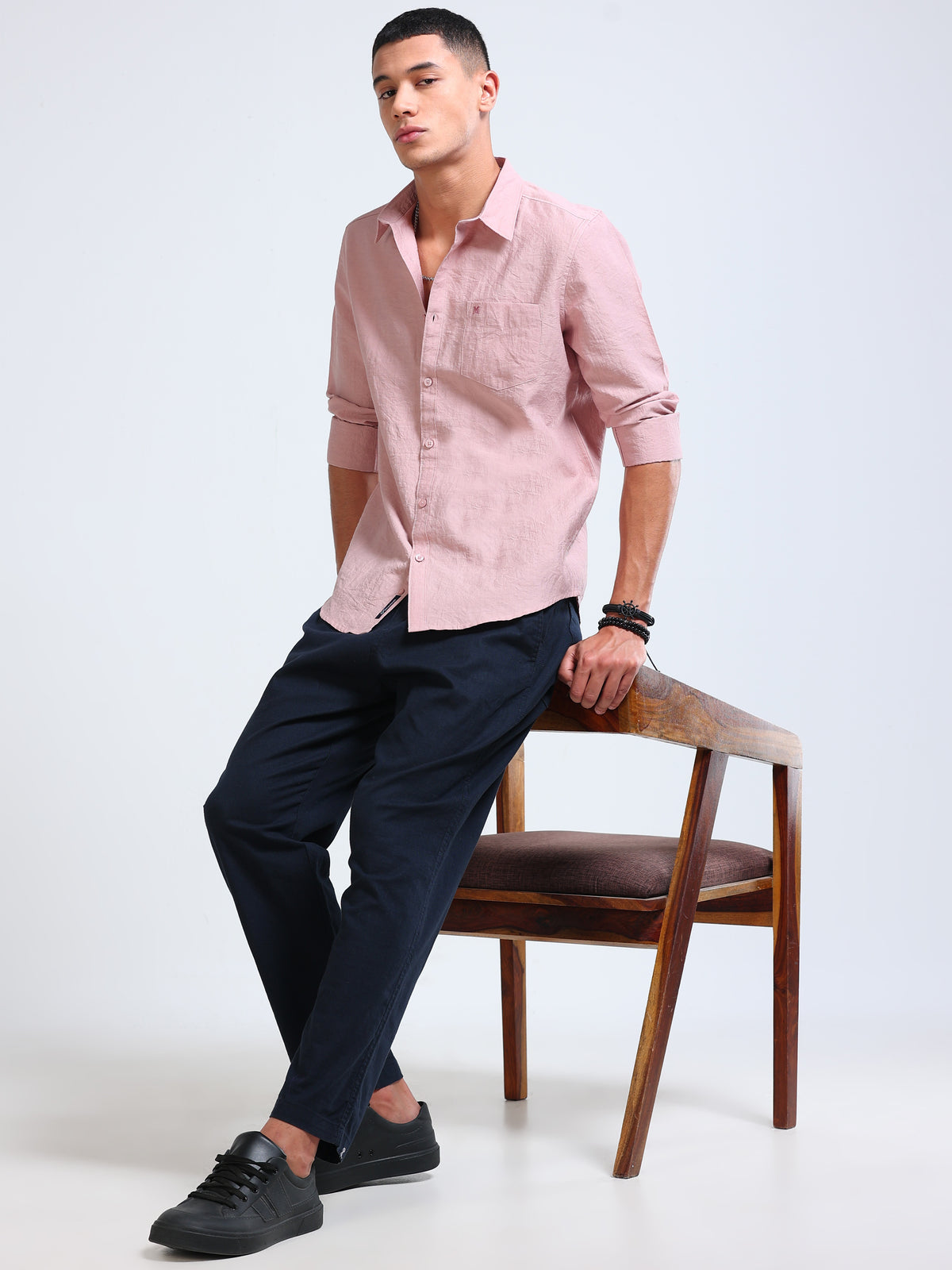 Dusty Rose Crinkled Cotton Linen Shirt