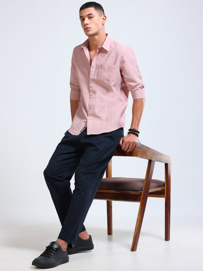 Dusty Rose Crinkled Cotton Linen Shirt