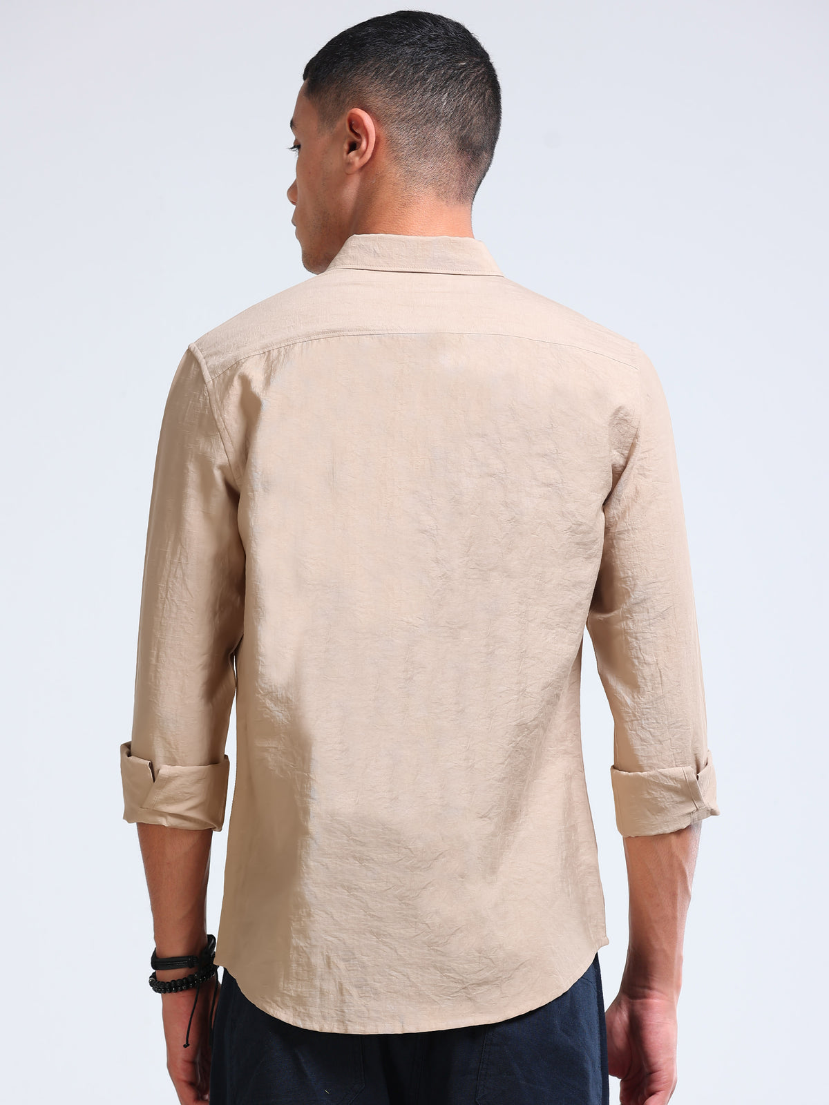 Beige Crinkled Cotton Linen Shirt