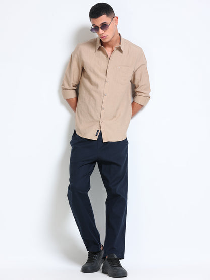 Beige Crinkled Cotton Linen Shirt