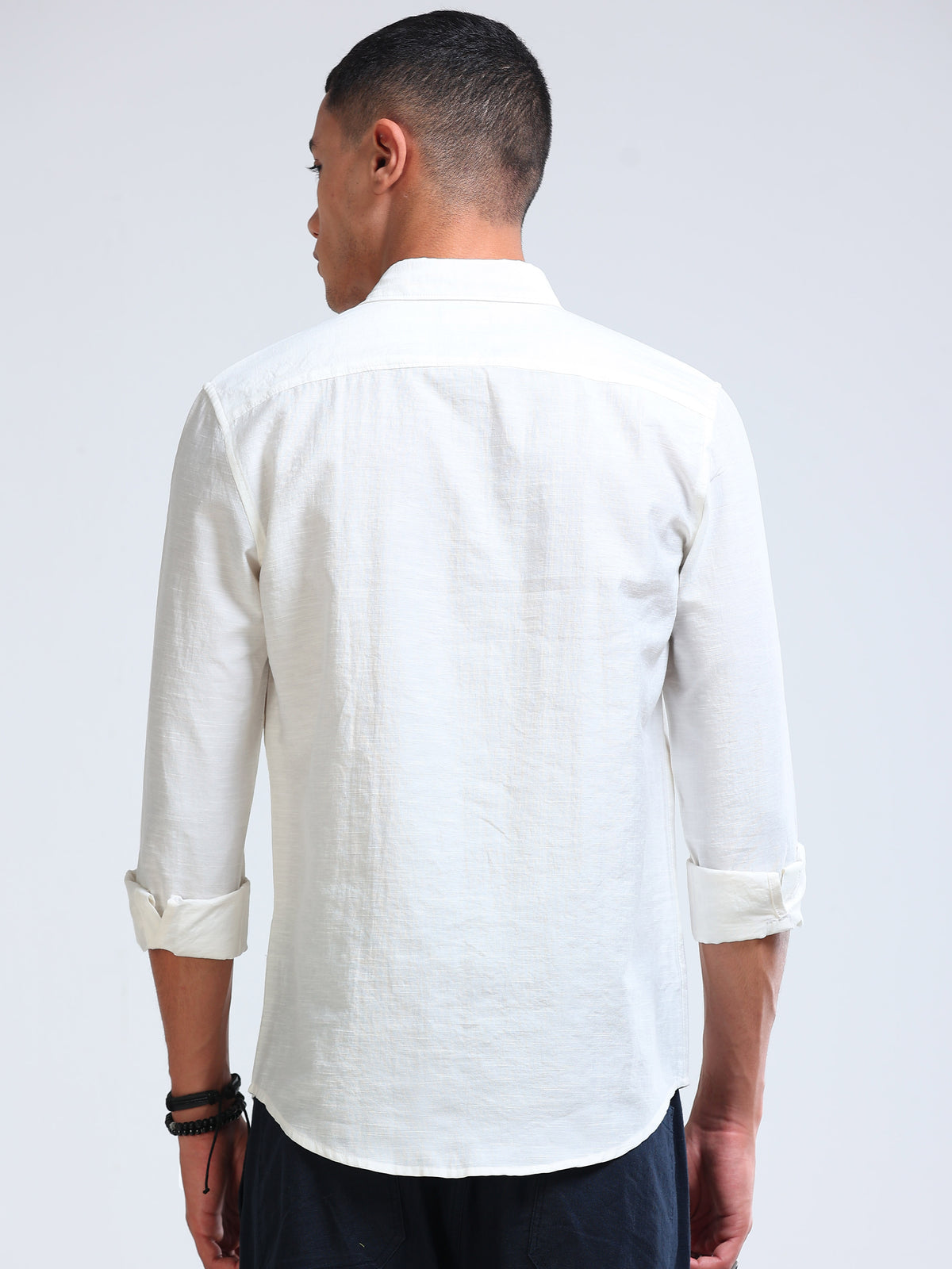 White Crinkled Cotton Linen Shirt