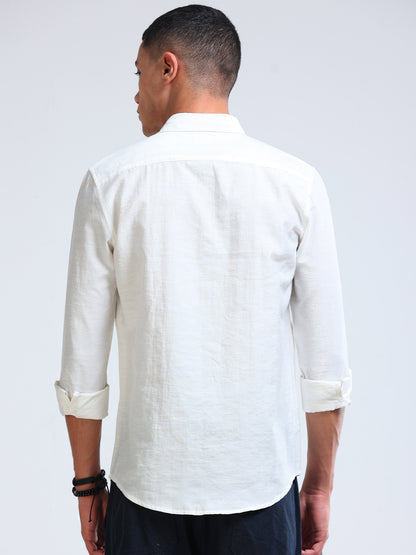 White Crinkled Cotton Linen Shirt