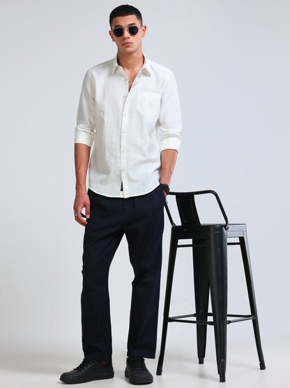 White Crinkled Cotton Linen Shirt